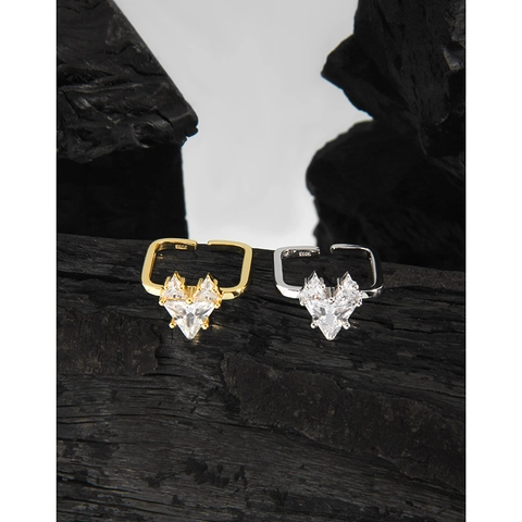 Bague en Argent Sterling S925 Cœur Zirconia pour Femme Minimaliste Ajustable Carrée Ouverte Bijoux Élégants Cadeau