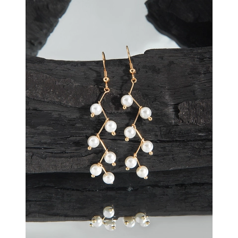 Elegantes Pendientes Largos de Plata de Ley 925 de Enredadera Con Perla Artificial Joyería Vintage Plateada Oro Champaña