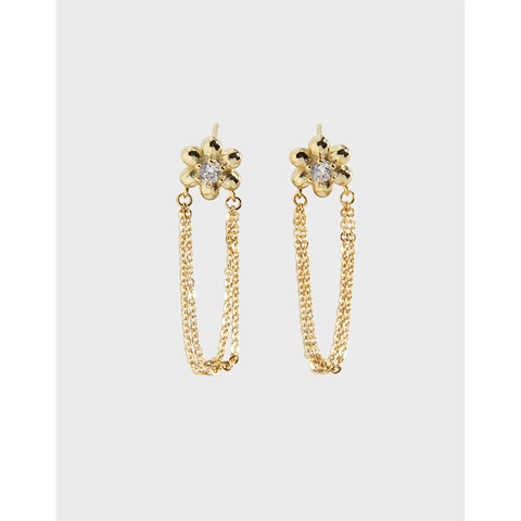 925 Sterling Silver Flower Dangling Tassel Stud Earrings For Women Rhinestone Inlaid Korean Style Dainty Jewelry Gift