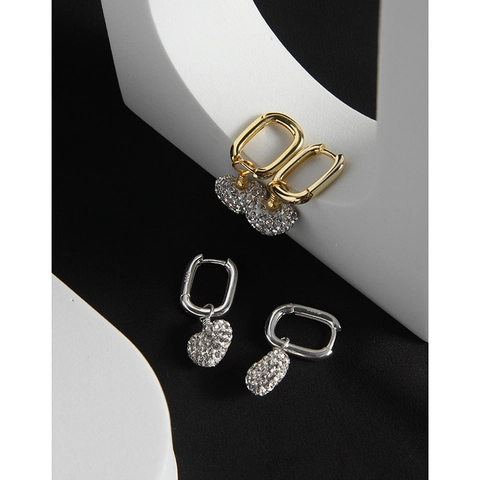 Elegant 925 Sterling Silver Heart Stud Earrings For Women Light Luxury Sparkling Rhinestone Paved Heart Dangle Earrings Jewelry Gift