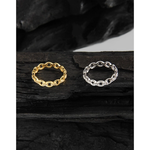 Anello in Argento Sterling 925 a Maglia Per Donna Oro Platino Galvanico Zirconia Intarsiata Gioielli Geometrici Regalo