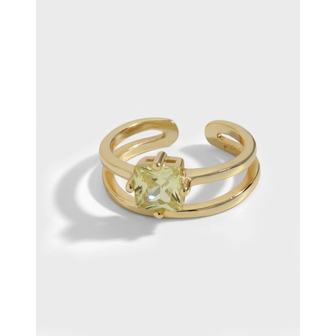 925 Sterlingsilber Quadratischer Zirkonia Offener Ring Für Damen Verstellbares Doppelschichtband Minimalistischer Schmuck
