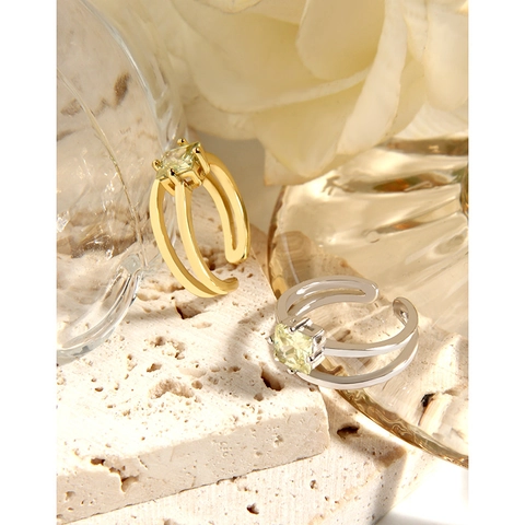 925 Sterlingsilber Quadratischer Zirkonia Offener Ring Für Damen Verstellbares Doppelschichtband Minimalistischer Schmuck