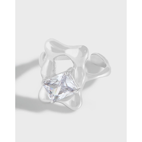 S925 Sterling Silber Verstellbarer Offener Ring Für Damen Fluid Irreguläres Design Quadratischer Zirkonia Inlaid Schmuck Ring