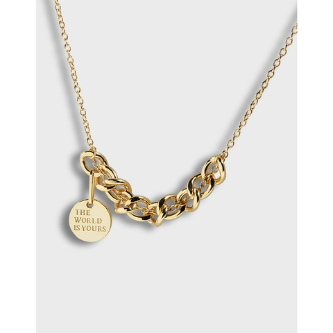 925 Sterling Silver Round Coin Necklace Engraved The World Is Yours Personalized Cuban Chain Jewelry For Women Gold Silver