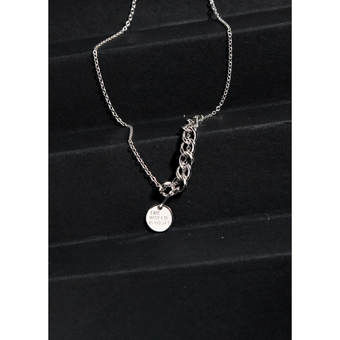 925 Sterling Silver Round Coin Necklace Engraved The World Is Yours Personalized Cuban Chain Jewelry For Women Gold Silver