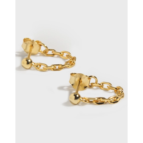 Pendientes de Botón de Plata de Ley S925 con Cadena para Mujer Minimalistas Geométricos Chapados en Oro Platino Joyería de Nicho