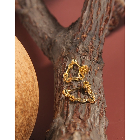 Pendientes de Botón de Plata de Ley S925 con Cadena para Mujer Minimalistas Geométricos Chapados en Oro Platino Joyería de Nicho