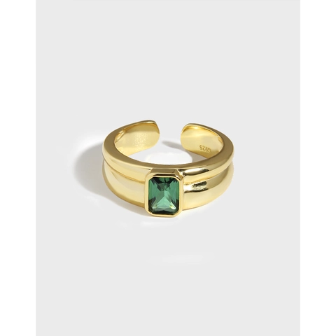 Vintage 925 Sterlingsilber Zirkonia Offener Ring Rechteckiger Grüner Smaragdschliff Verstellbarer Fingerring Schmuck Für Damen