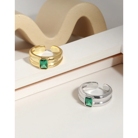 Vintage 925 Sterlingsilber Zirkonia Offener Ring Rechteckiger Grüner Smaragdschliff Verstellbarer Fingerring Schmuck Für Damen