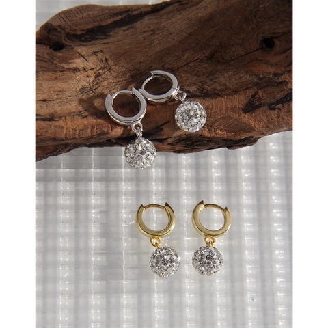 S925 Sterling Silver Earring Post Disco Ball Stud Earrings For Women Individual Minimalist Pave Rhinestone Hoop Earrings Jewelry Gift