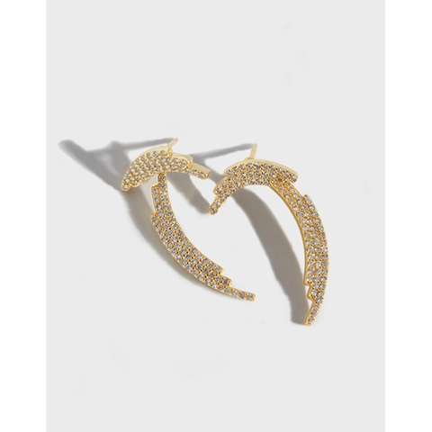 S925 Sterling Zilver Boogvleugel Oorknopjes Elegant Lichtgewicht Luxe Strass Micro Ingelegd Goud Zilver Oorbellen Voor Vrouwen
