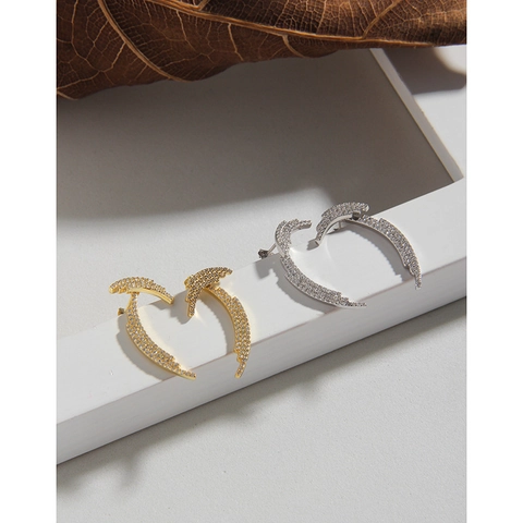 S925 Sterling Zilver Boogvleugel Oorknopjes Elegant Lichtgewicht Luxe Strass Micro Ingelegd Goud Zilver Oorbellen Voor Vrouwen