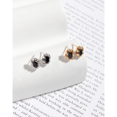 925 Sterling Silver Oval Black Zirconia Stud Earrings For Women Vintage Geometric Minimalist Gold Silver Plated Jewelry Gift