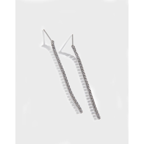 925 Sterling Silver Long Linear Tassel Earrings Micro Inlaid Zirconia Platinum Plated Dangle Drop Earrings For Women Jewelry