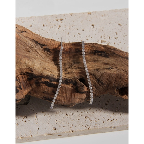 925 Sterling Silver Long Linear Tassel Earrings Micro Inlaid Zirconia Platinum Plated Dangle Drop Earrings For Women Jewelry