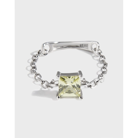 Anello a Catena in Argento Sterling 925 con Strass Quadrato Geometrico Minimalista Gioielli Personalizzati Anello per Donna Quotidiano