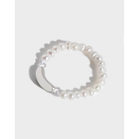 S925 Sterling Silver Artificial Pearl Beaded Ring For Women Minimalist Geometric Arc Design Fashion Elegant Finger Ring Jewelry