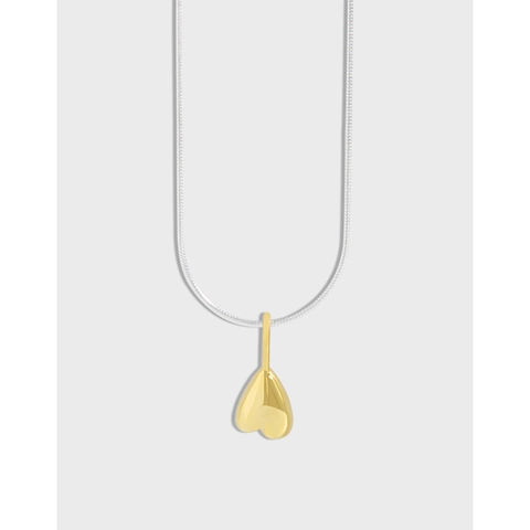 925 Sterling Silver Heart Pendant Necklace For Women Two-Tone Gold Silver Plated Snake Chain Minimalist Geometric Jewelry