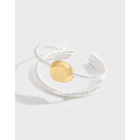 S925 Sterlingsilber Doppellagiger Gedrehter Seil Offener Ring Für Damen Minimalistische Goldperle Verstellbarer Ring