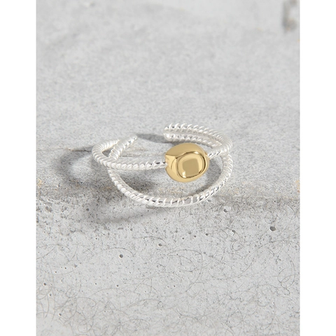 S925 Sterlingsilber Doppellagiger Gedrehter Seil Offener Ring Für Damen Minimalistische Goldperle Verstellbarer Ring