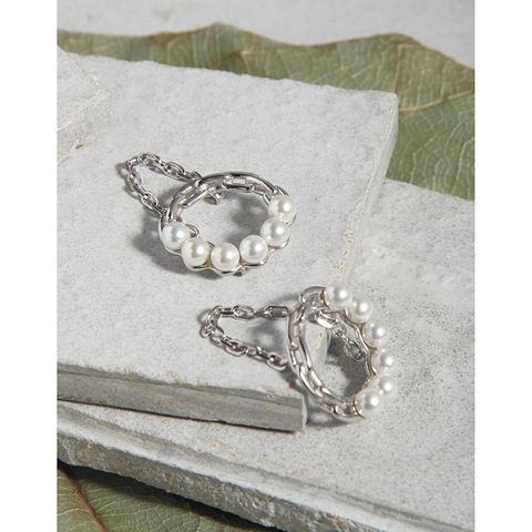 925 Sterlingsilber Geometrischer Kettenring Mit Künstlicher Perle Minimalistischer Koreanischer Stil Fingerring Für Damen Mode Schmuck