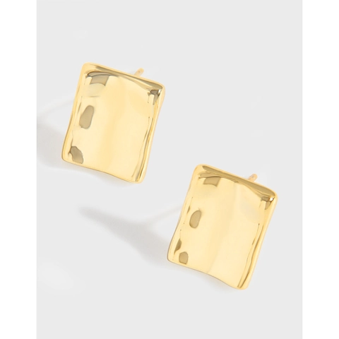 S925 Sterling Silver Irregular Square Stud Earrings For Women Minimalist Hammered Texture Geometric Ear Jewelry Gift