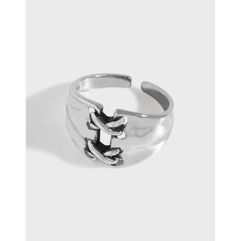 Vintage 925 Sterling Silver Lace-up Corset Ring For Women Unique Design Adjustable Distressed Cross Tie Fashion Open Ring Jewelry