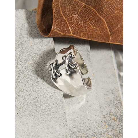 Vintage 925 Sterling Silver Lace-up Corset Ring For Women Unique Design Adjustable Distressed Cross Tie Fashion Open Ring Jewelry
