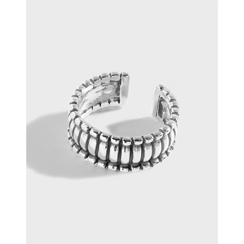 Vintage S925 Sterlingsilber Offener Ring Für Damen Retro Industrielle Vertikale Textur Verstellbarer Ring Schmuck Geschenk