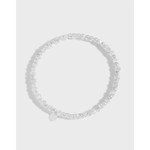 Pulsera de Cuentas de Plata de Ley S925 para Mujer Estilo Coreano Minimalista Cuentas Geométricas Irregulares Pulsera de Joyería Elástica