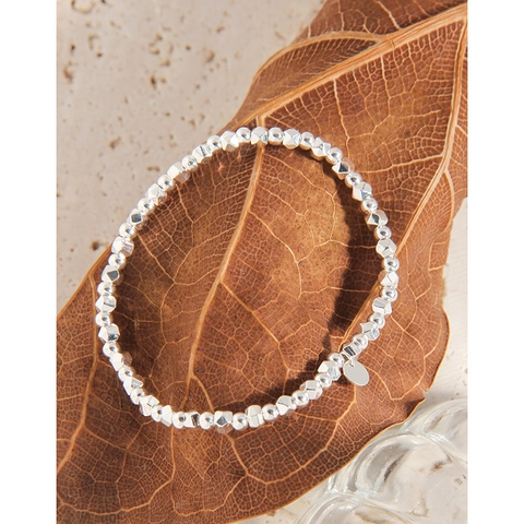 Pulsera de Cuentas de Plata de Ley S925 para Mujer Estilo Coreano Minimalista Cuentas Geométricas Irregulares Pulsera de Joyería Elástica