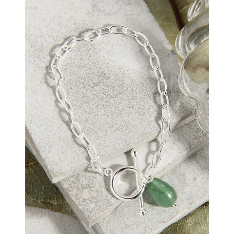 Bracelet en Argent Sterling S925 pour Femmes Pendentif Pierre d'Aventurine Naturelle Verte Nouveau Style Chinois Fermoir Cabillote Bijoux Cadeau