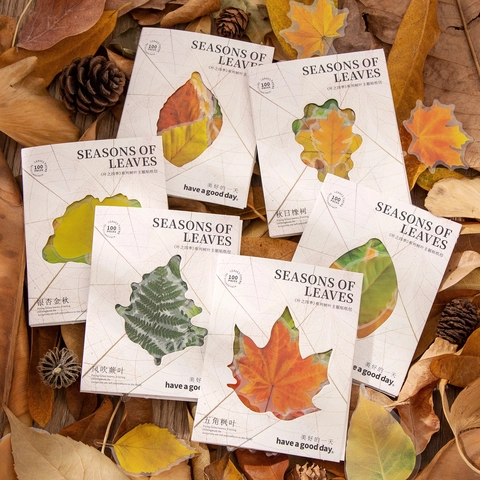 100 Sheets Seasons Of Leaves PET Sticker Pack Leaf Botanical Theme Waterproof Stickers For Scrapbooking DIY Art Journaling