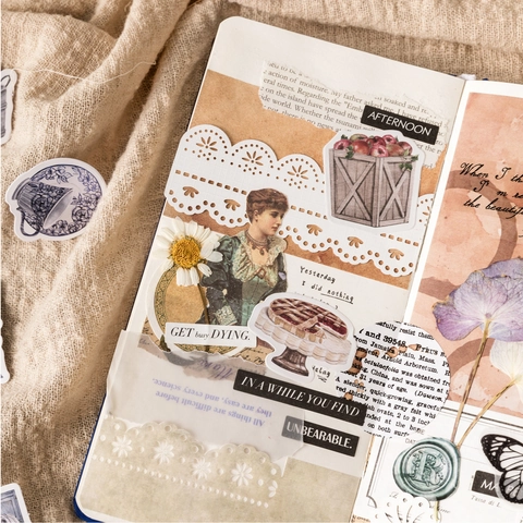 Vintage Küche Zeit Boxed Aufkleber Nordischen Stil Hand Gezeichnet Aquarell Ästhetik Selbstklebendes Papier Für Scrapbooking DIY Journaling Dekoration