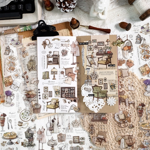Vintage Prologue PET Stickers Retro Furniture Afternoon Tea Lifestyle Decals For Journaling Scrapbooking DIY Stationery Decor