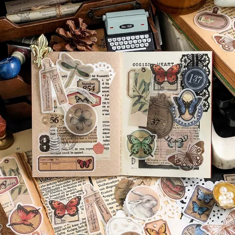 Confezione di Adesivi in Carta Washi Vintage per Scrapbooking Journaling Decorazione DIY Modelli Estetici Stampati di Farfalle e Piante