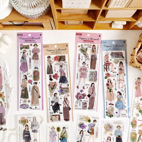Juego de Pegatinas de Cinta Washi Vintage Figuras Románticas Diseños Florales Material de Scrapbooking DIY Pegatinas Decorativas Estéticas