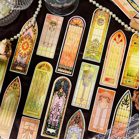 Marque-Pages En Papier Doré À Motifs De Vitraux Série Baroque Church Pour Scrapbooking Accessoires Matériel Décoratif Journal