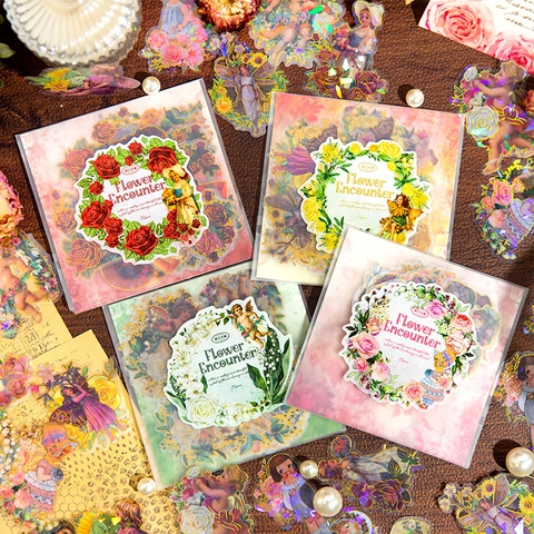 Vintage Viktorianische Blumen Engel PET Aufkleber Goldprägung Holografische Dekative Decals Für Journaling Scrapbooking DIY