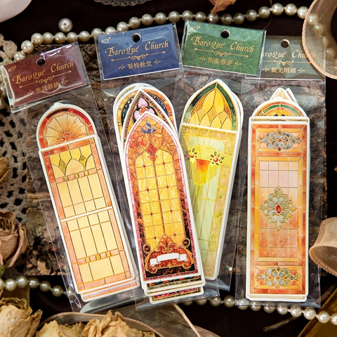 Marque-Pages En Papier Doré À Motifs De Vitraux Série Baroque Church Pour Scrapbooking Accessoires Matériel Décoratif Journal