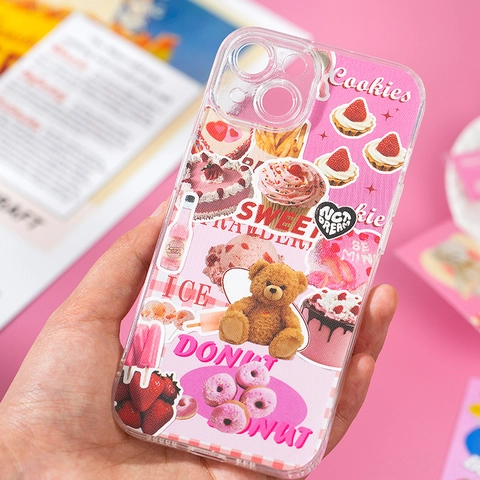 Libro di Adesivi in Carta Patinata da 50 Fogli Stile Giapponese Orso Cartone Animato Fragola Dessert Arredo per Diario Scrapbooking Fai-da-te