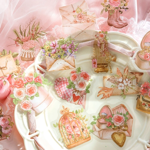 Adesivi Floreali in PET Vintage per Scrapbooking DIY Diario Cancelleria Decorativa Impermeabile Fiori Estetica Materiale Artistico Decorazioni per Diari