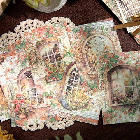 Vintage Europees Venster Bloemen Scrapbooking Materiaal Papier Retro Handgeschilderde Architectuur Decoratief Knutselpapier Voor DIY Kunst