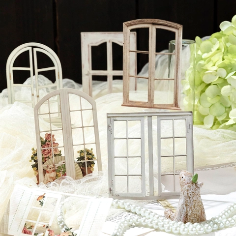 10Pcs Vintage Hollowed Out Window Frame Textured Paper Stickers Scrapbooking Material Pack Retro DIY Decoration Collage Cards