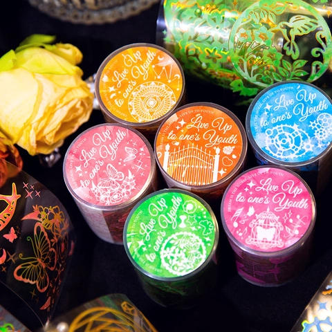 Vintage PET Bronzing Decorative Tape Butterfly Gear Clock Pattern Laser Gold Foil Scrapbooking DIY Material Stickers