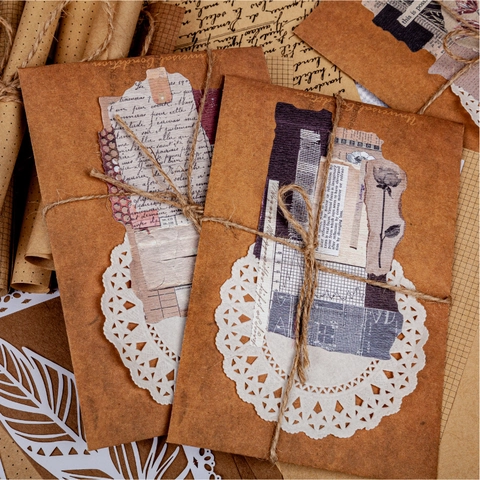 Vintage Retro Kraftpapier Scrapbooking Material Für DIY Journaling Dekoratives Collagen Hintergrundpapier Mit Spitze Und Seil