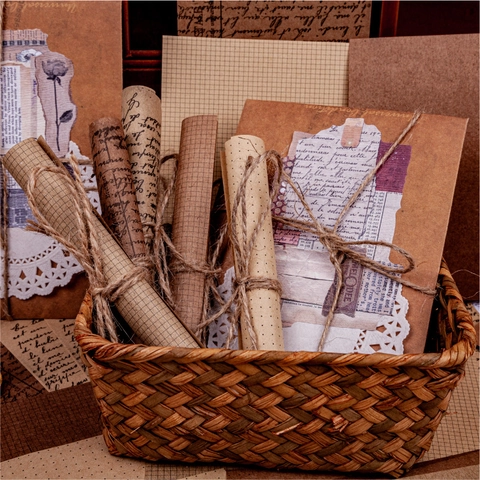 Vintage Retro Kraftpapier Scrapbooking Material Für DIY Journaling Dekoratives Collagen Hintergrundpapier Mit Spitze Und Seil