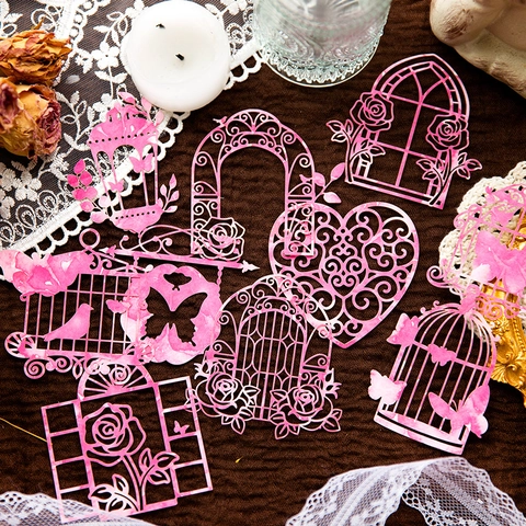 Vintage Laser Cut Scrapbooking Stickers Hollow Gilded Specialty Paper Material For DIY Journaling Craft Junk Journal Decor
