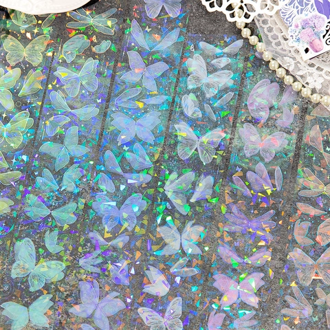 Cinta PET Oro Láser Serie Noche de Fantasía de Mariposa Alas de Mariposa Holográficas Pegatina Scrapbooking Diario Material Decorativo DIY